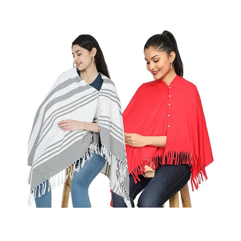 nene Mothers Multi-Purpose Large Size Nursing Feeding Scarf-Grey & Red