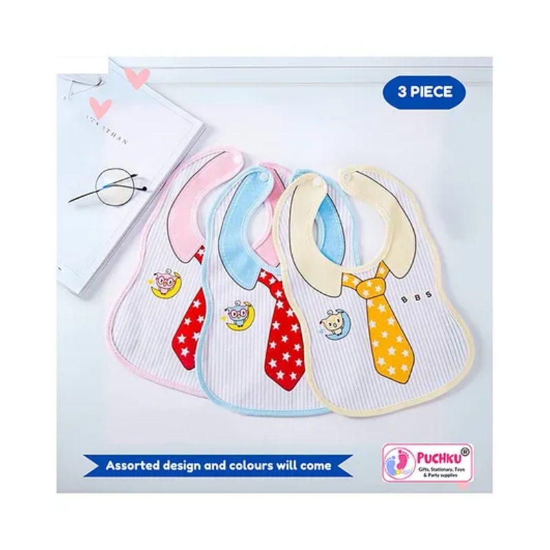 Puchku Baby Tie Print Waterproof Bib – ( 3 Piece, Random Color)