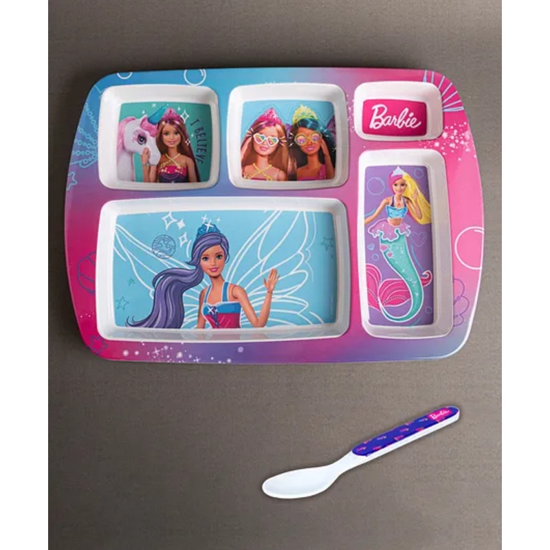 Superware Melamine Kids Partition Plate with spoon -Barbie- Angle