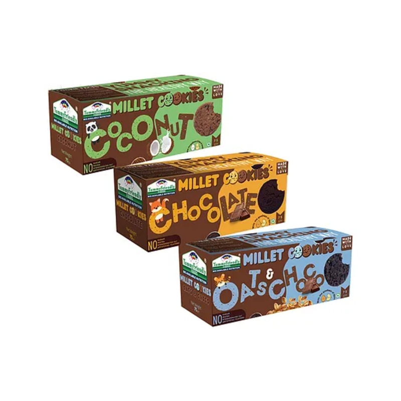 Tummy Friendly Foods Millet Cookies – OatsChoco, Chocolate & Coconut  – Pack of 3 – 75g each. Healthy Ragi Biscuits, snacks for Baby, Kids & Adults