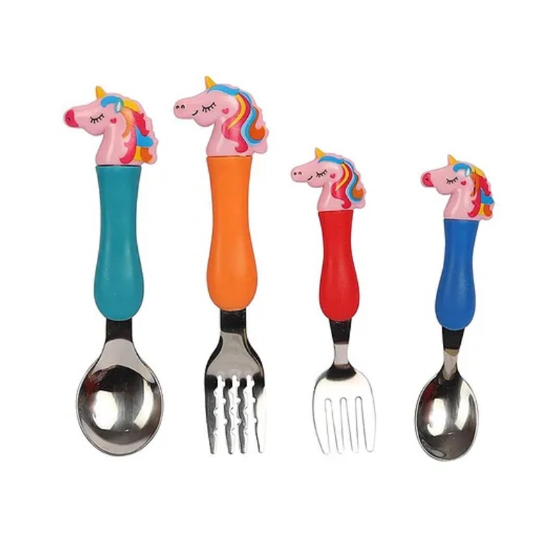 VGRASSP Unicorn Stainless Steel Spoon & Fork Set Multicolor – Pack of 4