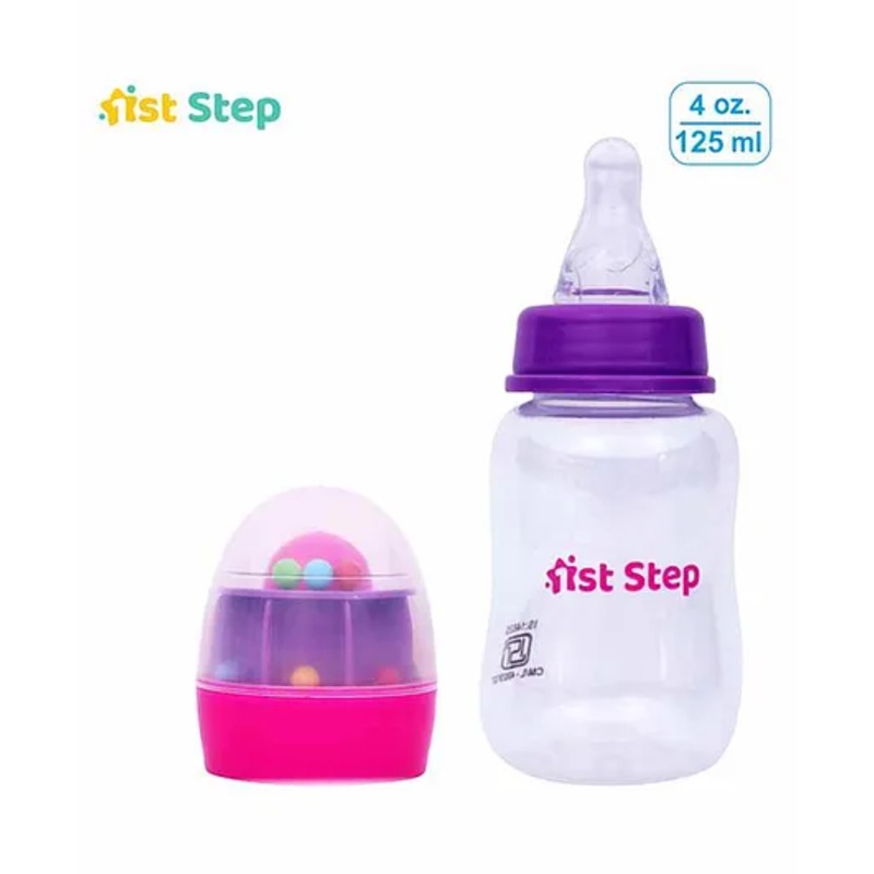 1st Step Feeding Bottle With Rattle Hood Pink Purple – 125 ml