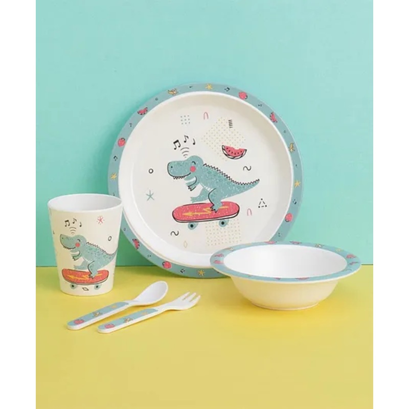 Baby Dinner Set Dancing Dino Animal Print (Colour & Print May Vary)