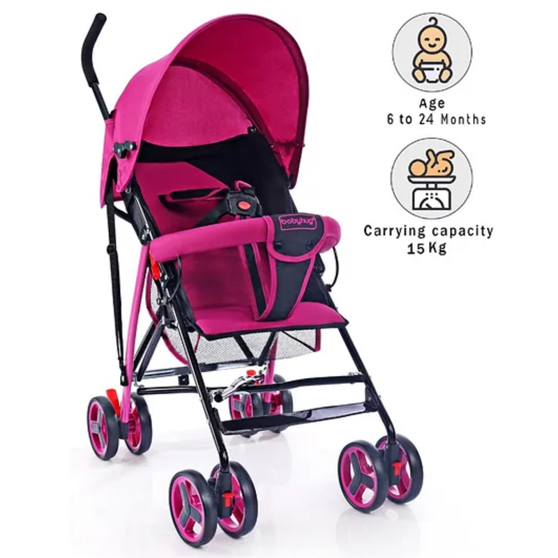 Babyhug Agile Baby Light Weight Stroller Buggy With Umbrella Fold (No Reclining Position) – Pink & Black