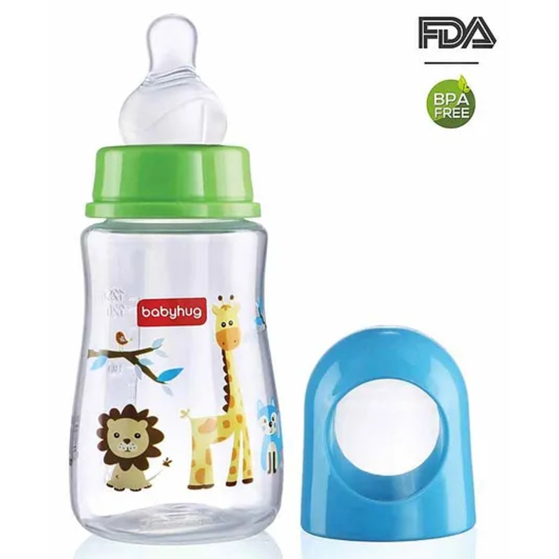 Babyhug Bubble Anti-Colic Sterilizable Feeding Bottle Blue – 125 ml | BPA-Free | Leak-Resistant| Silicone | Mimics Natural Feeding | Spirally Grooved