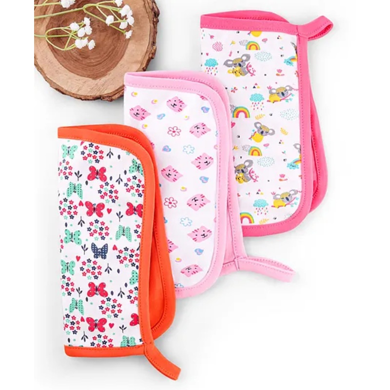 Babyhug Cotton Double Layer Wash Cloth Animal & Floral Print Pack of 3 – Multicolor