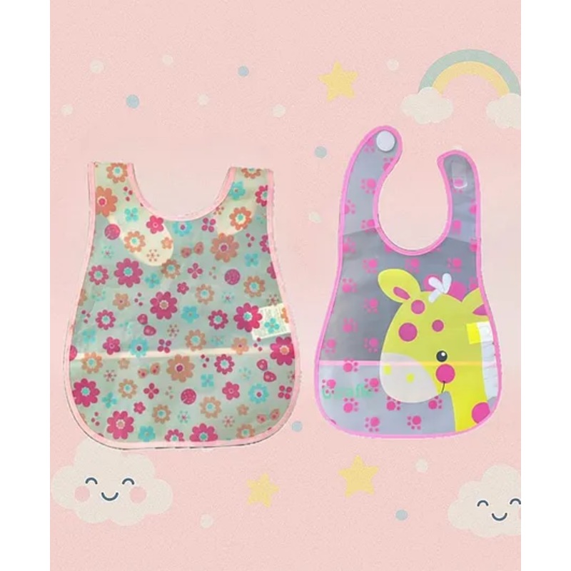 Badal Kidz Plastic Waterproof Baby Feeding Apron with BIB flower and giraffe design – Pink & Pink(Pack of 2)