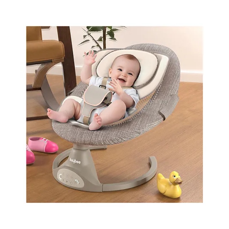 Baybee Automatic Electric Swing Cradle for Baby with 5 Adjustable Swing, 3 Recline, Music, Mosquito Net & Belt | Baby Swing Rocker with Bluetooth, Remote & Soft Toys | Swing for Baby – Grey