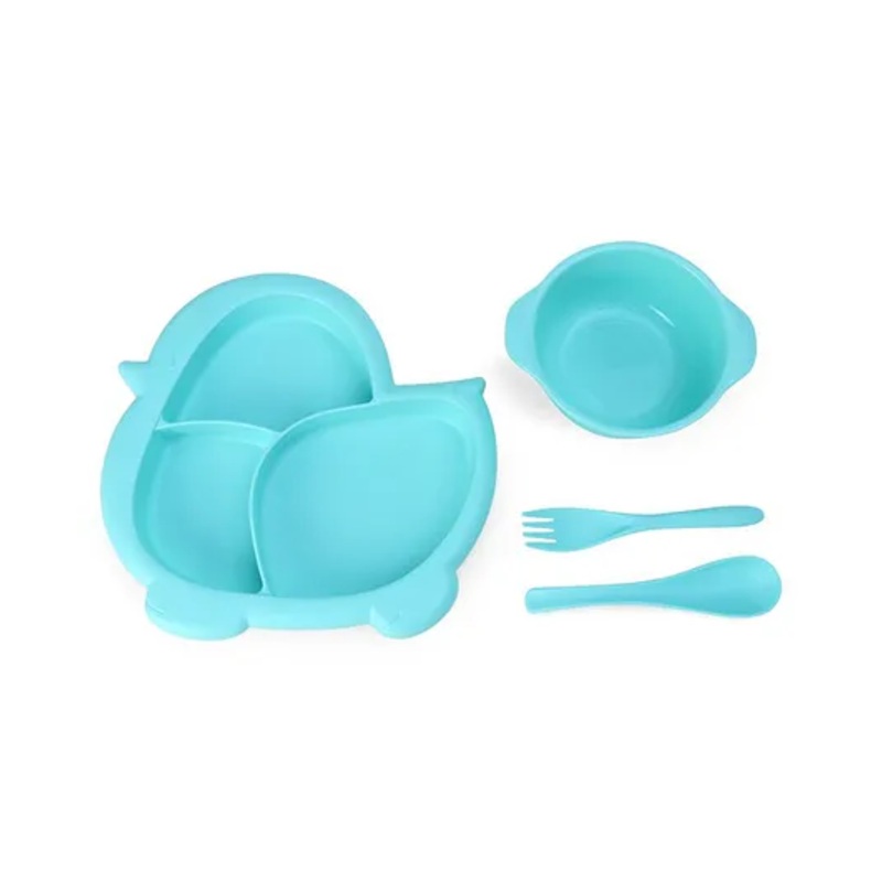 Bird Shaped Sectioned Plate with Bowl Spoon & Fork – Blue