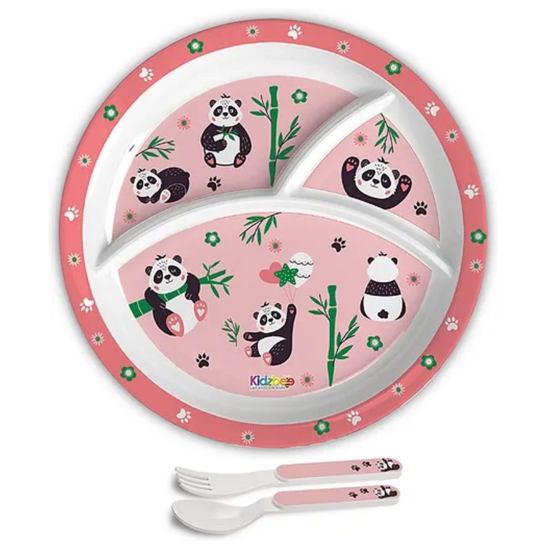Cello Kidzbee Trioplate with Spoon and Fork Panda Print – Pink
