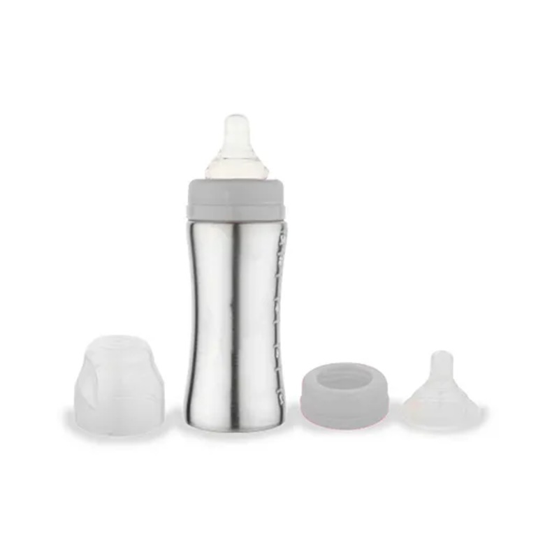 Chinmay Kids Stainless Steel Feeding Bottle No Plastic With Internal Marking For Infant – 250 ml Grey