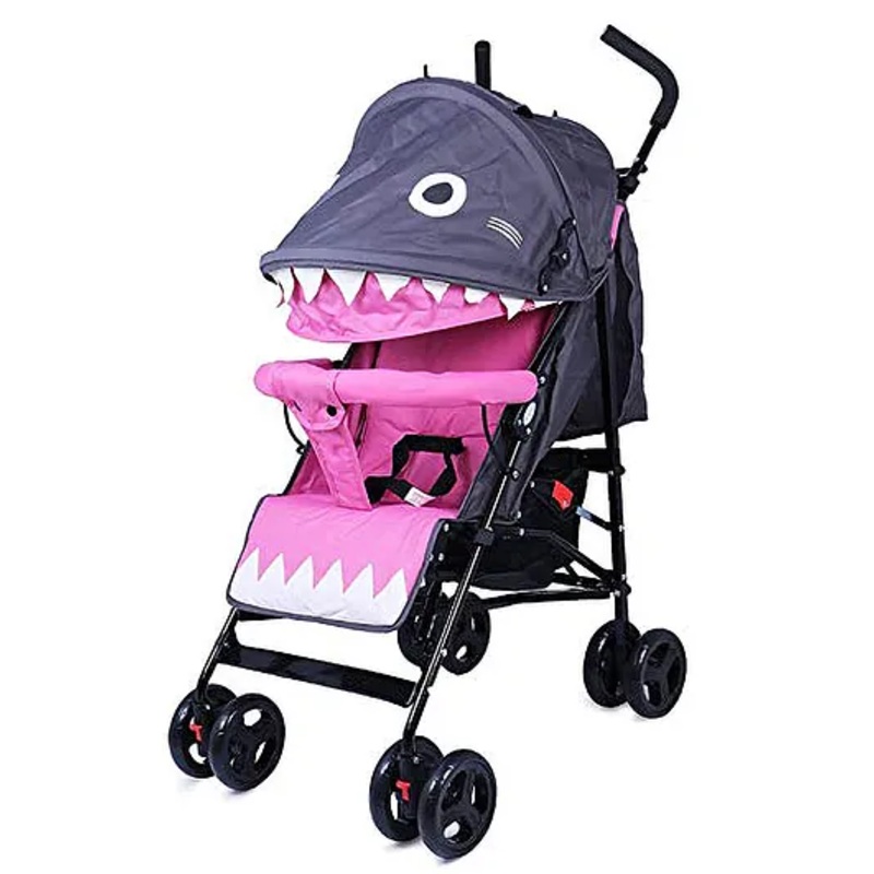 Fiddlerz Pram Cum Baby Stroller For Newborn Babies Kids 360 Degree Rotating Wheels & Storage Basket With Extended Canopy -Pink