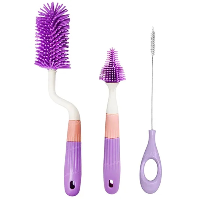 FunBlast Silicone Baby Bottle Cleaning Brush Set 3 Pieces – Purple