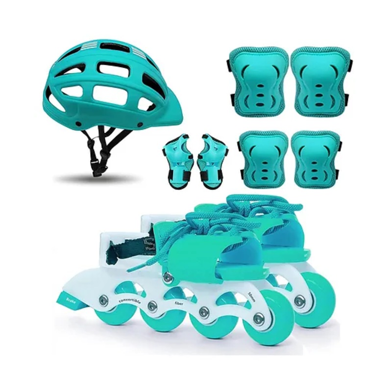 Jaspo Transformer Skating Combo kit with Protective Gear Set, Quad and Inline Roller Skates for Kids (Age Up to 7 Yrs)-Includes Safety Gear (Helmet,Knee,Elbow,and Wrist Guards)-Size UK 11-13 (Juniors)