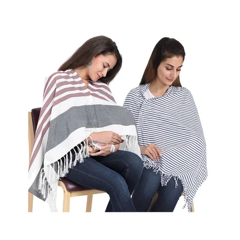 Lulamom Multi-Purpose Breast Feeding Nursing Striped Shawl – Pack of 2 (Maroon & Navy )