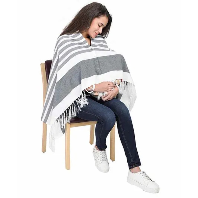Lulamom Striped Nursing Shawl – Grey