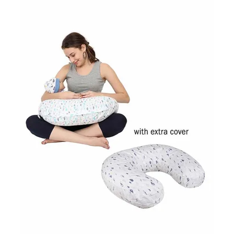 Nene Multifunction Nursing Pillow with Additional Pillow Cover Leaves Print – Green Grey