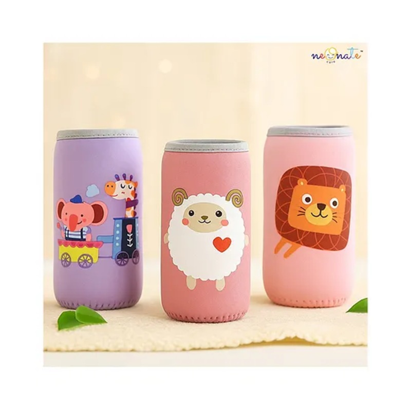 NeonateCare Stretchable Baby Feeding Bottle Cover Sleeves Cartoon Prints With Holding Strap Suitable for 120ml 220ml 240ml Slim Neck Feeding Milk Bottles(Pack of 3)