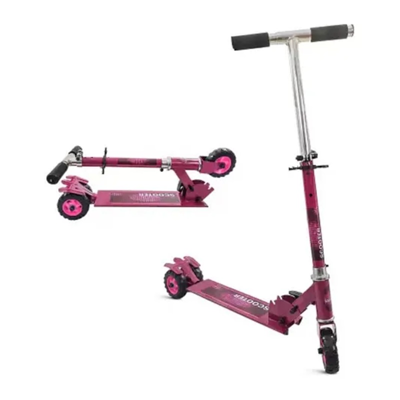 Oskart Durable Pink Metallic 3-Wheel Scooter: Height-Adjustable Kids Kick Scooter – Stylish and Sturdy Scooter for Children (Pink) (Assorted Print)