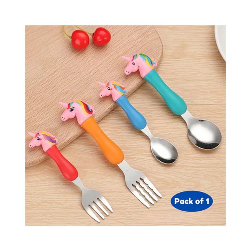Puchku Stainless Steel Pink Unicorn Spoon & Fork Set (Multicolor  pack of 1)