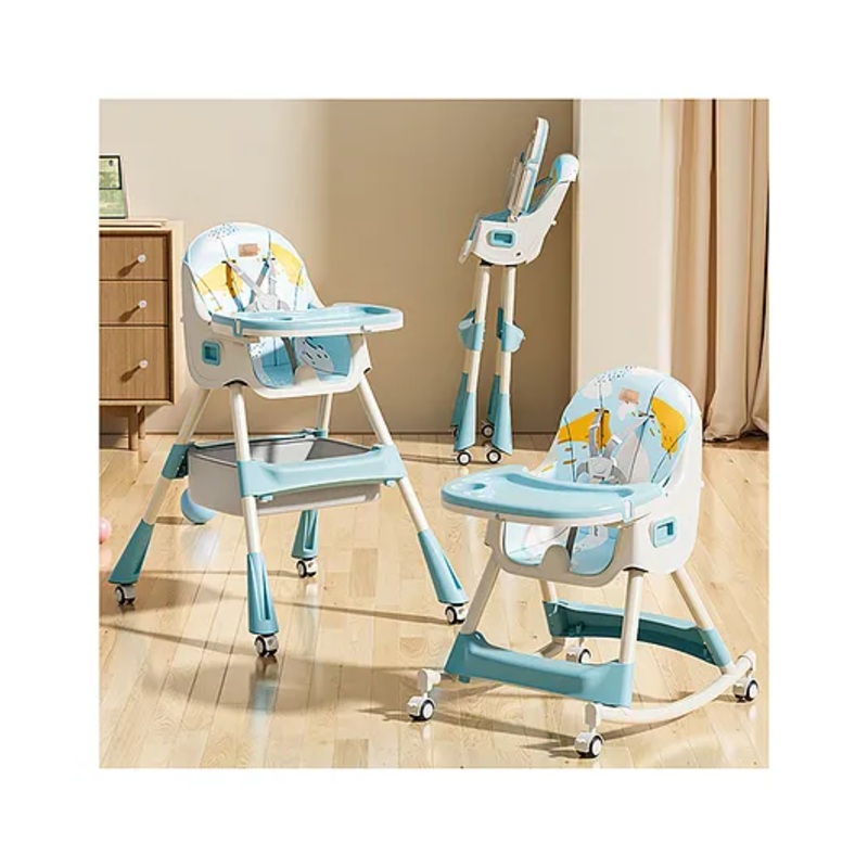 R for Rabbit Sugar Doodle Plus High Chair for Baby 3-in-1 Convertible Rocking Chair, Smart & Compact Fold with Dual Detachable Meal Tray for 0.6 to 5 Years Kids |(Lake Blue)