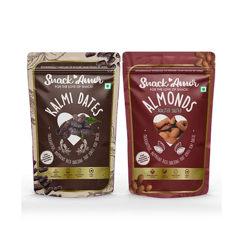 Snack Amor Combo Pack of Premium International Kalmi Dates 250g and Roasted Salted Almond 170g