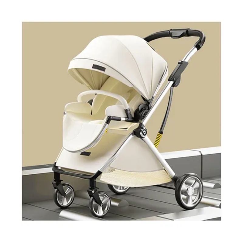 StarAndDaisy Coballe Baby Stroller, 2 in 1 High Landscape Convertible Reversible Bassinet Pram for Infant, Foldable Aluminum Alloy Pushchair, Beige