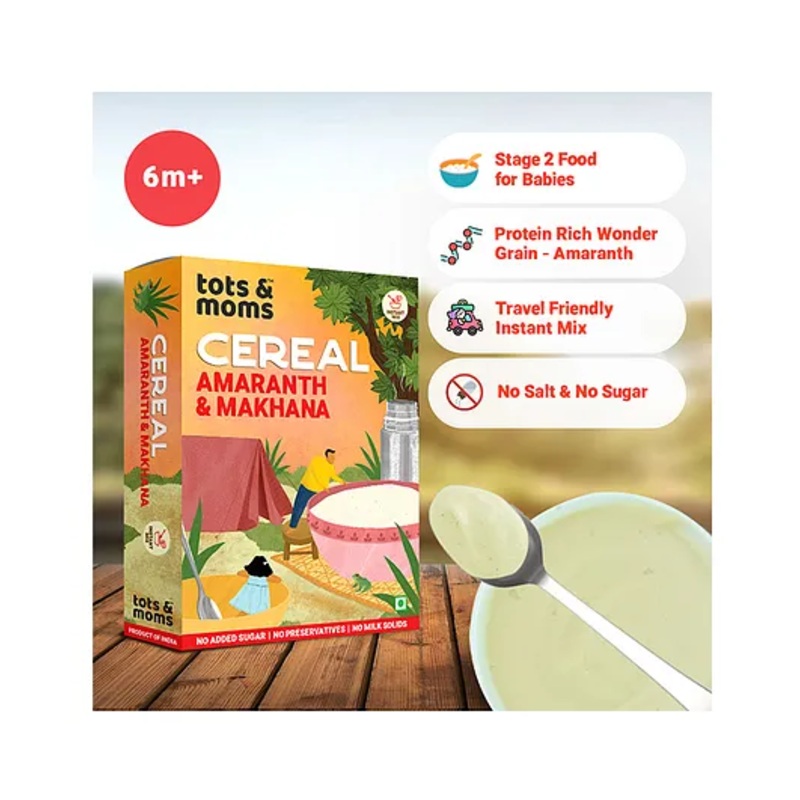 Tots & Moms Protein & Calcium Rich – Amaranth & Makhana Instant Baby Cereal – 8+ Months, 200g , No Sugar No Milk – Preservative Free Travel Friendly Healthy Porridge Mix for Baby