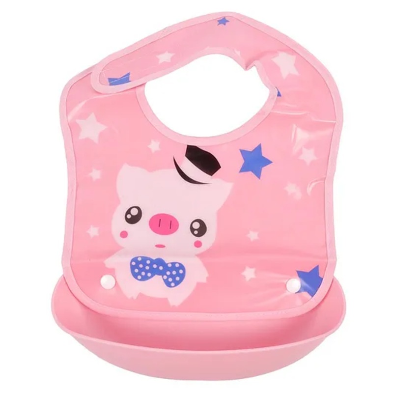 Yellow Bee Pig Easy Clean Bib with Crumb Collector – Pink