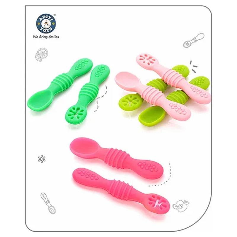 Aditi toys Silicone Baby Spoons. Baby Traning Spoon, Gum Friendly, Food Grade, BPA Free for Infant Boys & Girls (Pack of 8) Color As Per Availability