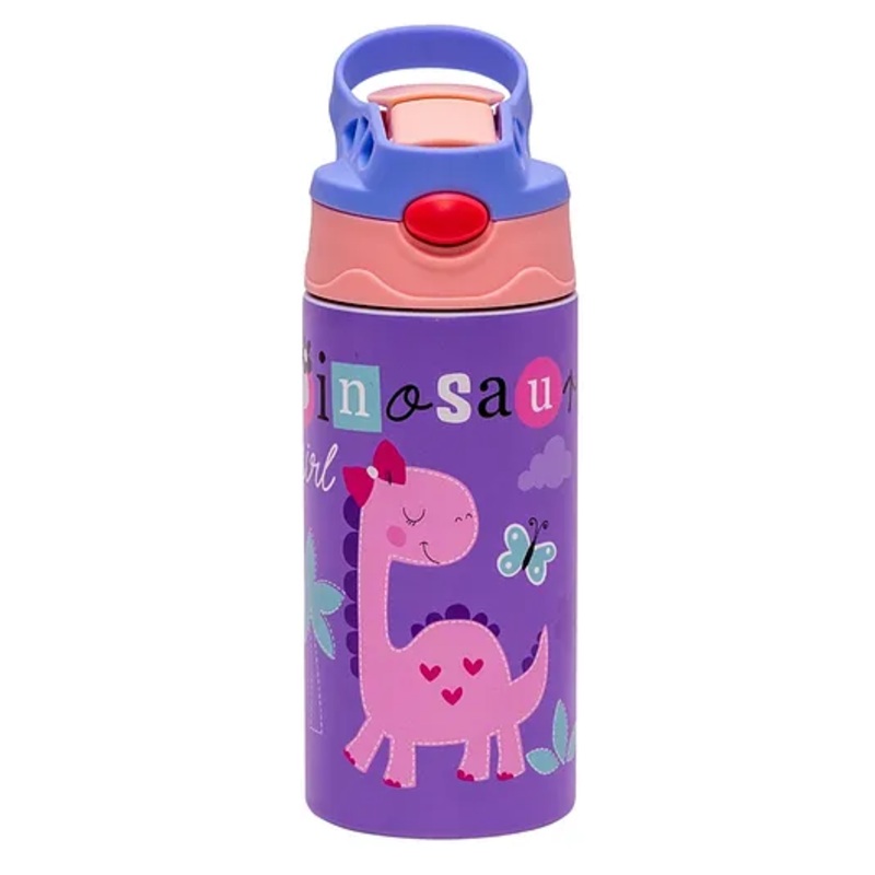 Adore Helios Double Wall Insulated Stainless Steel  Sipper with Handle- 350ml- Purple Dino