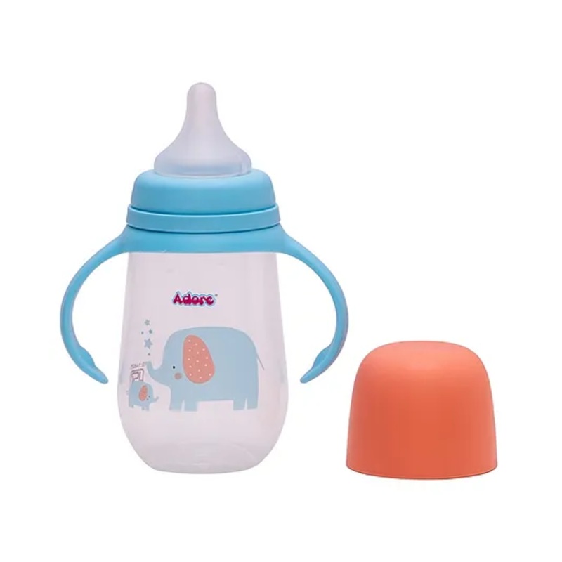 Adore Nok Nok Wide Neck Feeding Bottle With First ever Dual Anti-colic System and Twin Handle- 250ml Blue Elephant