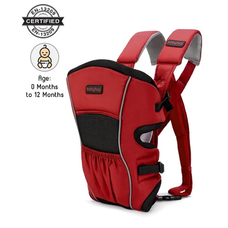 Babyhug  Embrace 2-in-1 Ergonomic Baby Carrier with Detachable Bib: Lightweight, Compact, Breathable, For newborns and toddlers, Offering front and inward carrying positions with padded straps for ultimate comfort and safety-Red