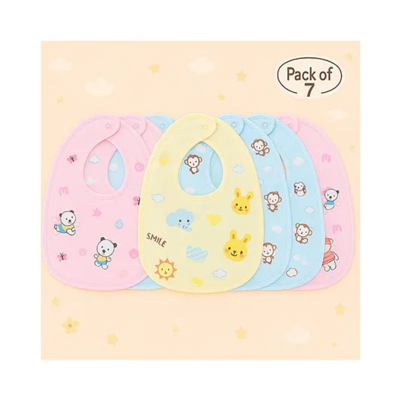 Badal Kidz Baby Soft Feeding Bib Apron Cute Multi Print with Tich Button – Multicolor (Pack Of 7)