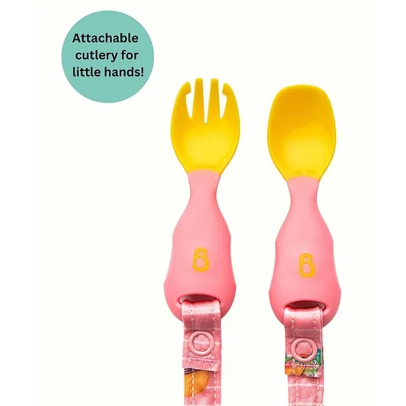 Bibado Spoon & Fork set for babies – Handi Cutlery Attachable to Bibs for Weaning- Pink (Pack of 2)