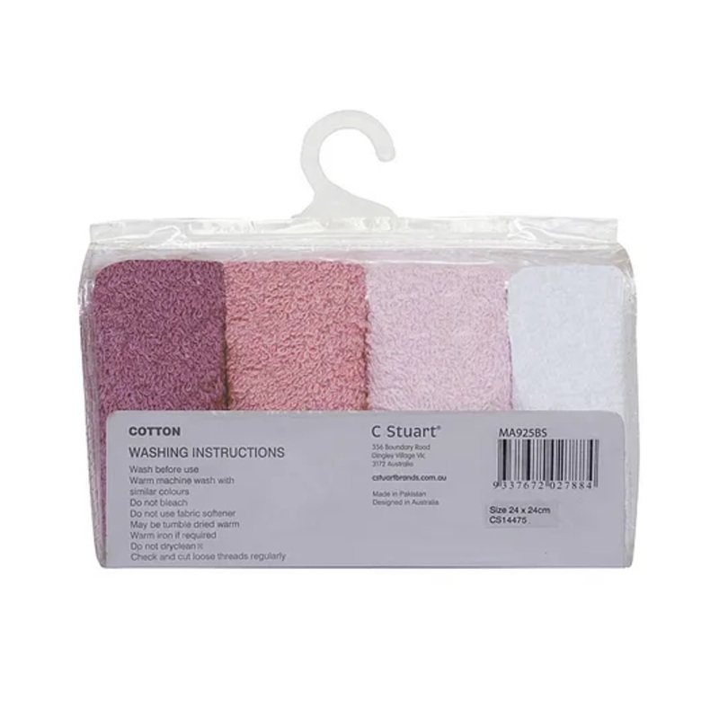 Big Softies 4 Pack Terry Towelling Face Washers-Girls|Hand Towel|Baby Napkins|Baby’s Hygiene|Multi-Colour Pack|Soft & Absorbent|Easily Portable|Size-24×24 cm