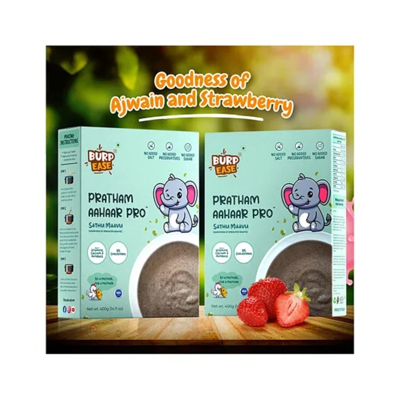 Burpease Combo Of Pratham Aahaar Pro + Strawberry Flavour – Goodness Of Strawberry Pulp – No Preservative – Pack Of 2 – 400g+400g