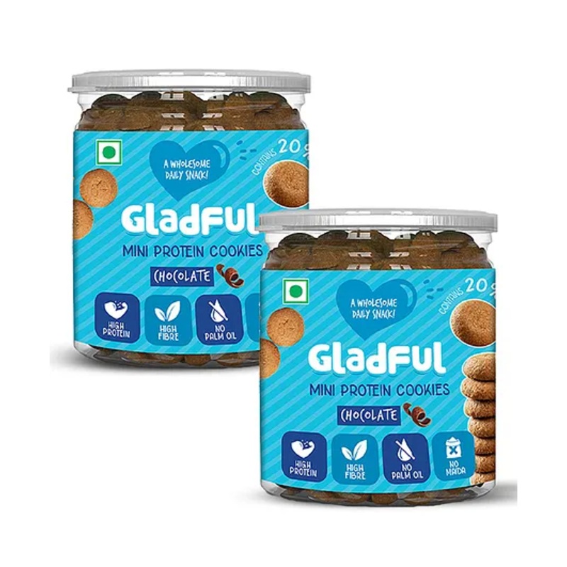 Gladful Chocolatey Protein Mini Cookies For Kids & Families Pack of 2- 150 gm Each