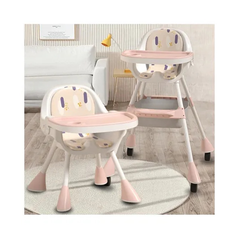 Little Olive 3-in-1 Convertible Adjustable & Foldable High Chair for Kids with Geometric Print – Pink