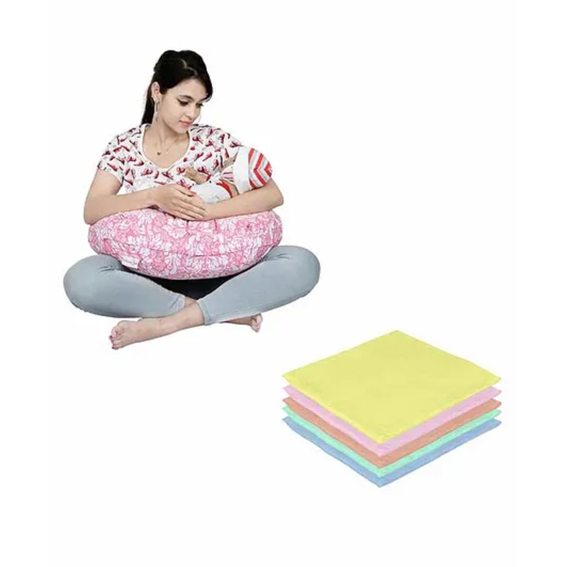 Lulamom Nursing Pillow with Cover Floral Print & Muslin Napkin – Pink