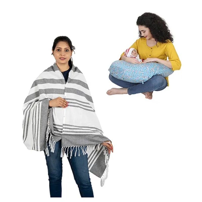 nene MultiPurpose Woven Breastfeeding Shawl & Pillow Combo – Grey
