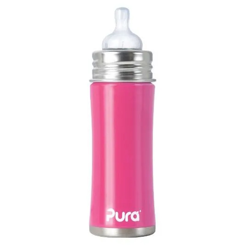 Pura Kiki Stainless Steel Bottle With Natural Vent Nipple  Pink – 325 ml