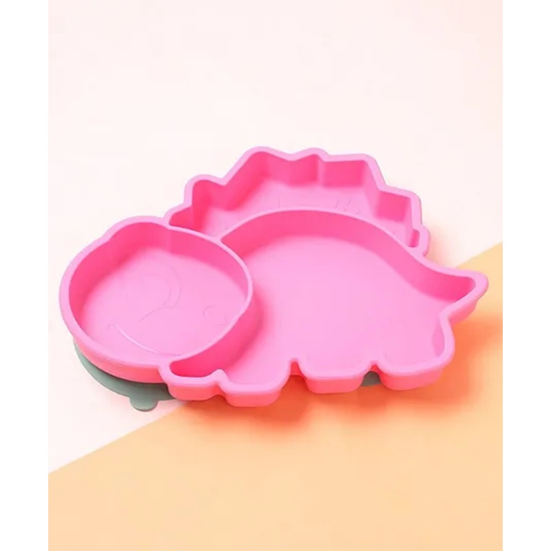 Silicone Three  Compartmented Dinosaur Plate – Pink
