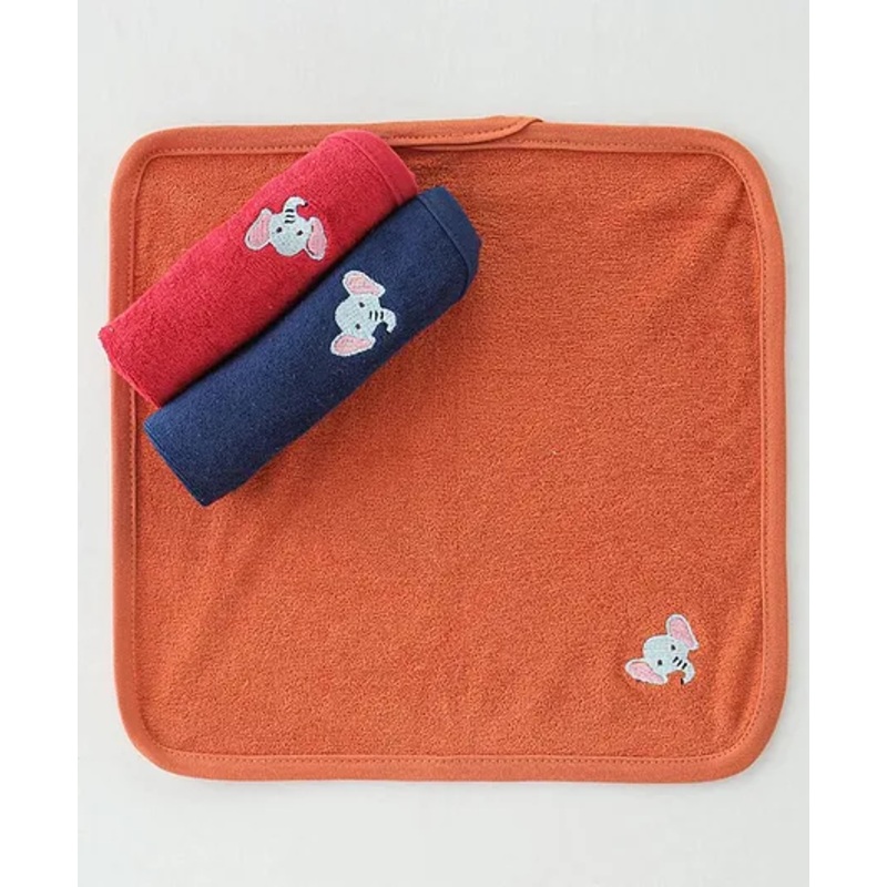 Simply Elephant Print Interlock Wash cloth Pack Of 3 – Red Orange & Blue