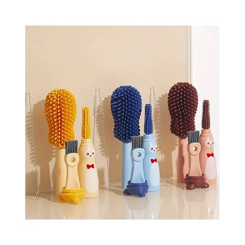 SKB 4 in 1 Scratch Free Silicone Bottle Cleaning Brush Kit – Color & Design May Vary