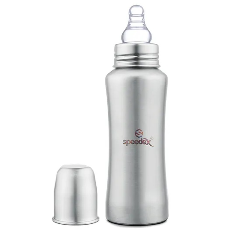 Speedex Stainless Steel Infant Baby Feeding Bottle  240ml | BPA-Free, Anti-Colic | Plastic-Free | Medium-Flow Nipple