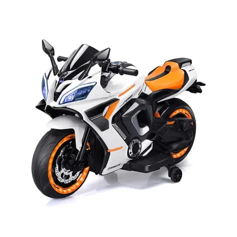 SRECAP Rechargeable Battery Operated Sports 2 Seater Bike for Kids, Ride on Toy Bike 1 to 8 Year Kids (White-Orange)