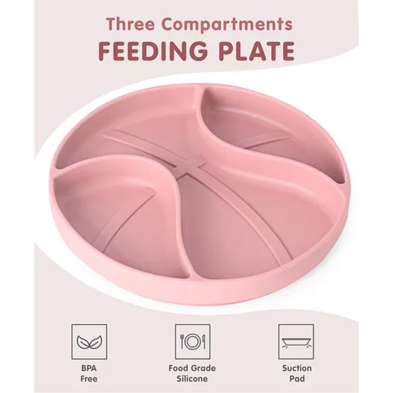 Three Compartment Feeding Plate – Pink| BPA Free| Encourages Self Feeding| Dishwasher Safe| Break Resistant| Boys & Girls| Stable Suction Base| Safe for Kids