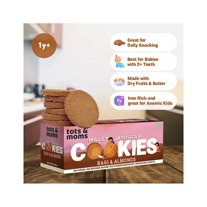 Tots & Moms Foods Healthy Wholesome & Nutritious Millet & Jaggery Cookies – 150 gm