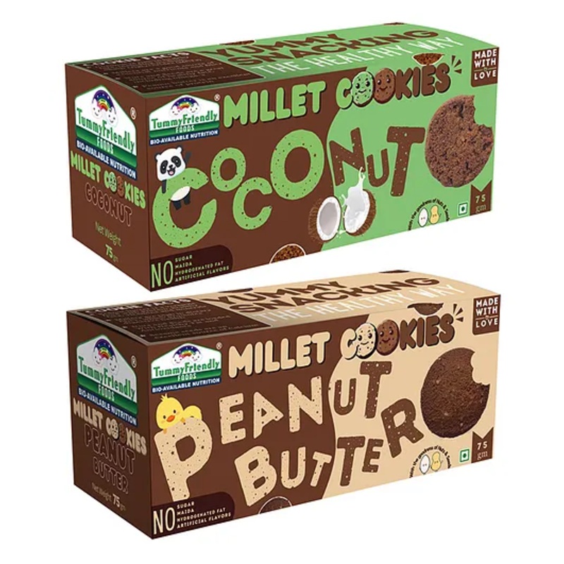 Tummy Friendly Foods Millet Cookies – Coconut, Peanut Butter – Pack of 2 – 75g each.